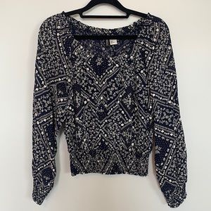 Divided Blue & White Floral Long Sleeve Blouse